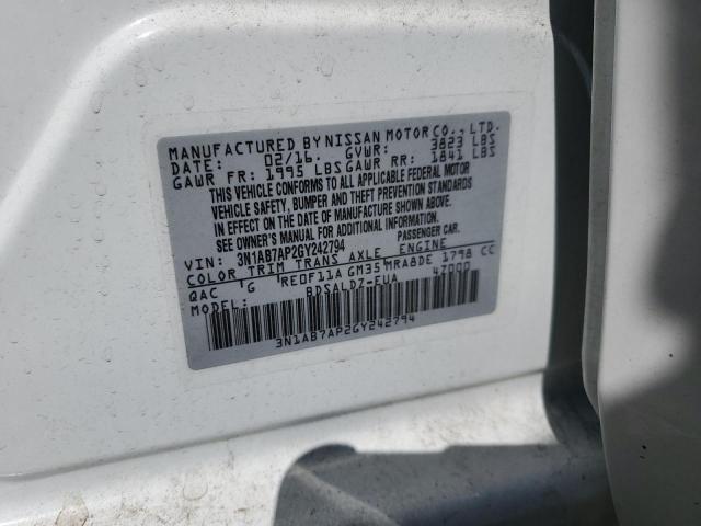 3N1AB7AP2GY242794 - 2016 NISSAN SENTRA S WHITE photo 12