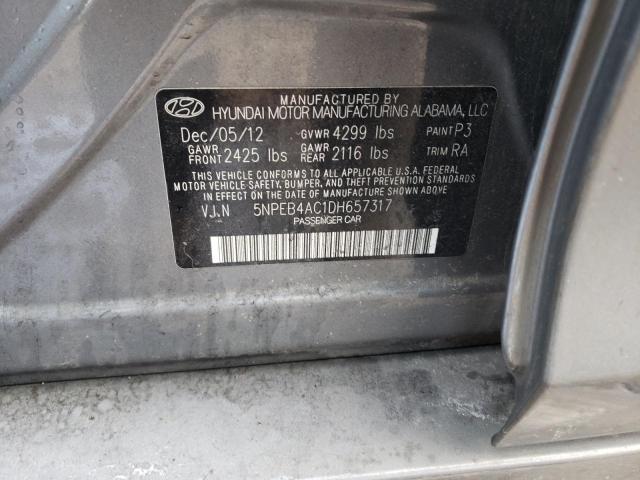 5NPEB4AC1DH657317 - 2013 HYUNDAI SONATA GLS GRAY photo 12