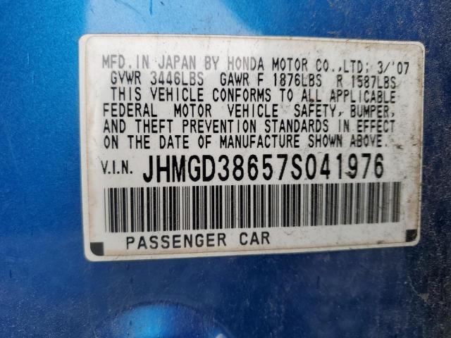 JHMGD38657S041976 - 2007 HONDA FIT S BLUE photo 12