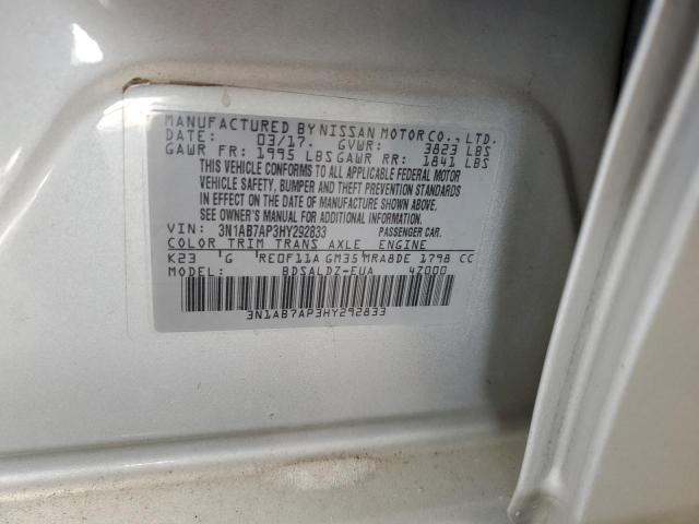 3N1AB7AP3HY292833 - 2017 NISSAN SENTRA S SILVER photo 12