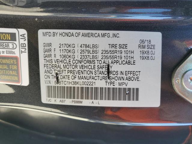 5J8TC1H38KL002221 - 2019 ACURA RDX CHARCOAL photo 14