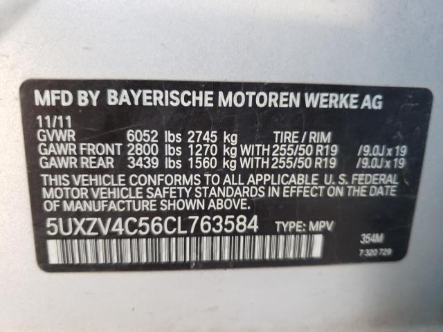 5UXZV4C56CL763584 - 2012 BMW X5 XDRIVE35I SILVER photo 13
