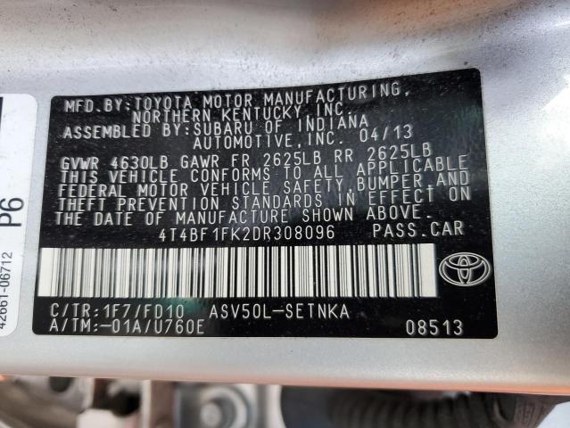 4T4BF1FK2DR308096 - 2013 TOYOTA CAMRY L SILVER photo 12