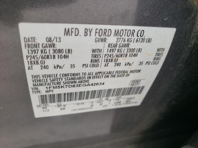 1FM5K7D83EGA42634 - 2014 FORD EXPLORER XLT GRAY photo 13