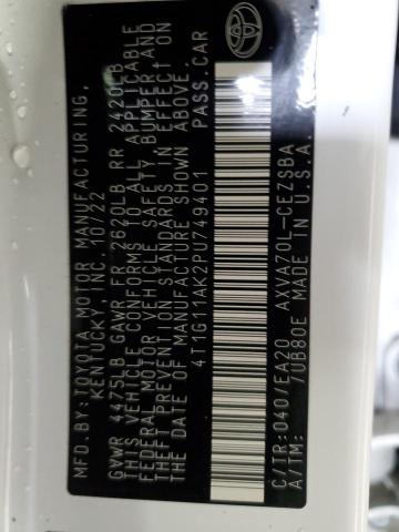 4T1G11AK2PU749401 - 2023 TOYOTA CAMRY SE NIGHT SHADE WHITE photo 12