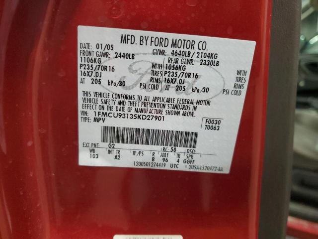 1FMCU93135KD27901 - 2005 FORD ESCAPE XLT RED photo 12