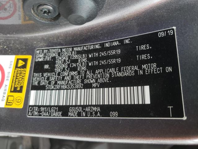 5TDKZRFH6KS353892 - 2019 TOYOTA HIGHLANDER SE SILVER photo 13