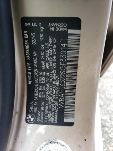 WBAHE6322SGF33014 - 1995 BMW 540 I AUTOMATIC GOLD photo 12