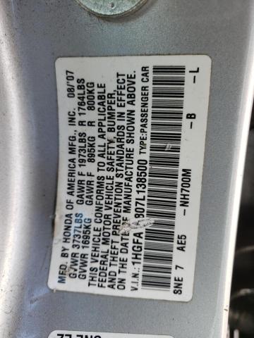 1HGFA16807L138500 - 2007 HONDA CIVIC EX SILVER photo 12