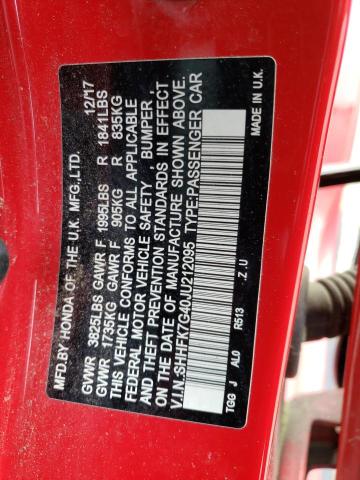SHHFK7G40JU212095 - 2018 HONDA CIVIC SPORT 红色 照片 12