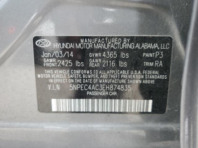 5NPEC4AC3EH874835 - 2014 HYUNDAI SONATA SE GRAY photo 13