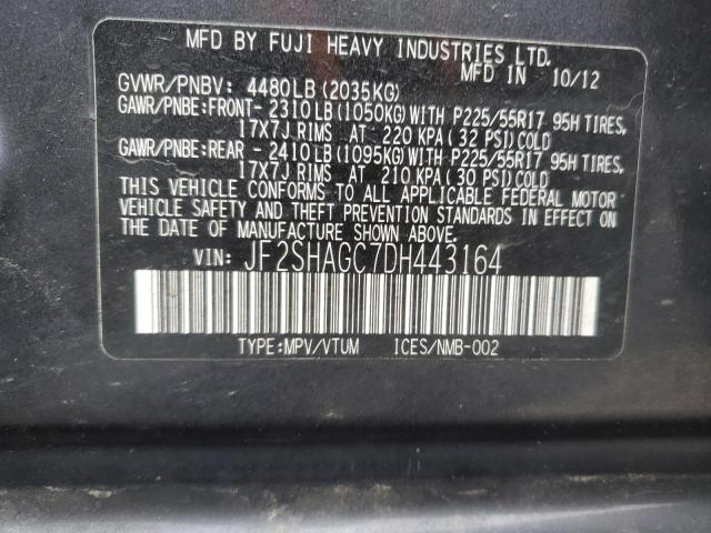 JF2SHAGC7DH443164 - 2013 SUBARU FORESTER TOURING 黑色 照片 12