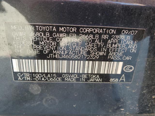 JTHBJ46G582172329 - 2008 LEXUS ES 350 BLACK photo 12