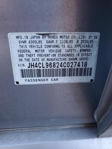 JH4CL96824C027418 - 2004 ACURA TSX SILVER photo 12