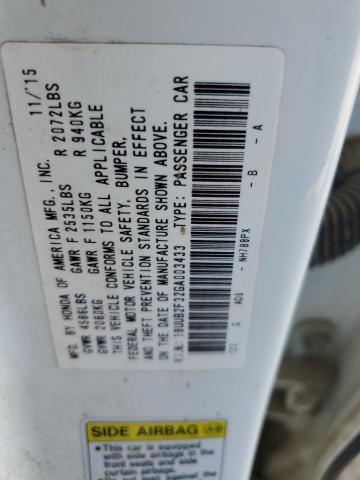 19UUB2F32GA003433 - 2016 ACURA TLX WHITE photo 12