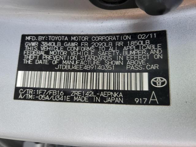 JTDBU4EE4B9140351 - 2011 TOYOTA COROLLA BASE SILVER photo 12