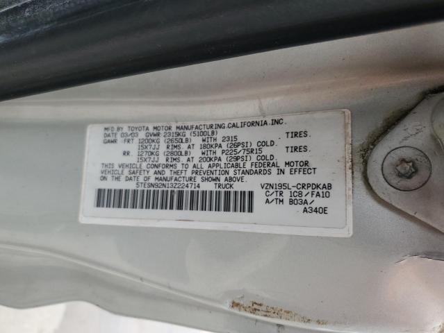 5TESN92N13Z224714 - 2003 TOYOTA TACOMA XTRACAB PRERUNNER ვერცხლისფერი ფოტო 13