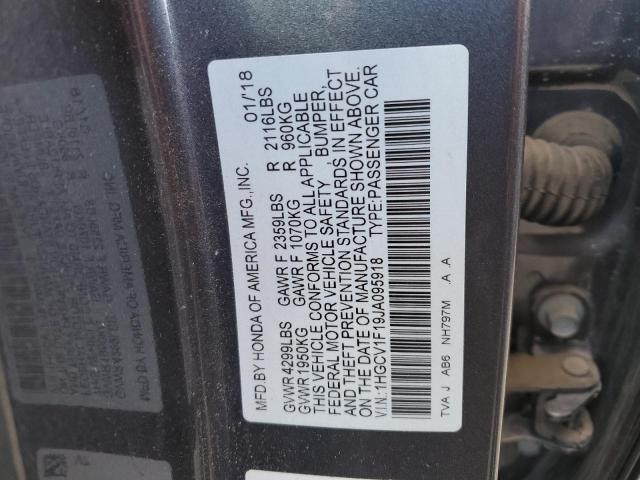 1HGCV1F19JA095918 - 2018 HONDA ACCORD LX GRAY photo 12