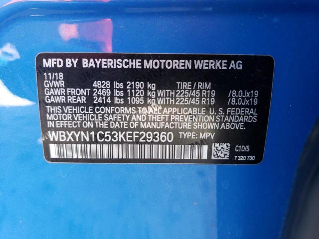 WBXYN1C53KEF29360 - 2019 BMW X2 M35I BLUE photo 12