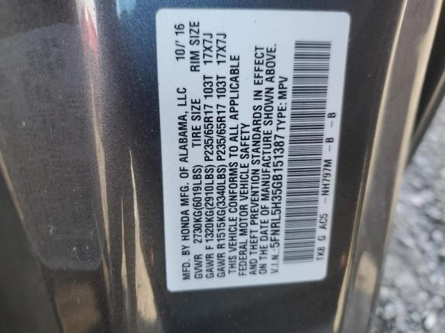 5FNRL5H35GB151387 - 2016 HONDA ODYSSEY SE GRAY photo 13