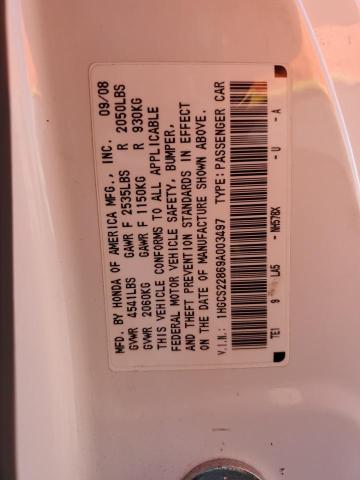 1HGCS22869A003497 - 2009 HONDA ACCORD EXL WHITE photo 12