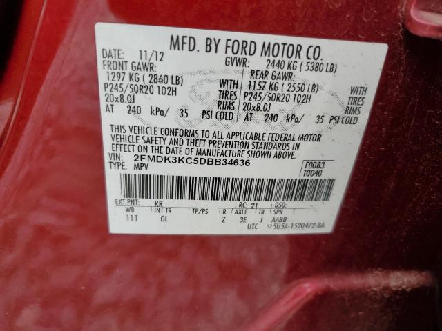 2FMDK3KC5DBB34636 - 2013 FORD EDGE LIMITED RED photo 13