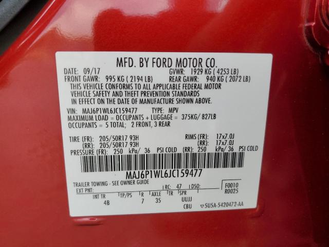 MAJ6P1WL6JC159477 - 2018 FORD ECOSPORT TITANIUM RED photo 13