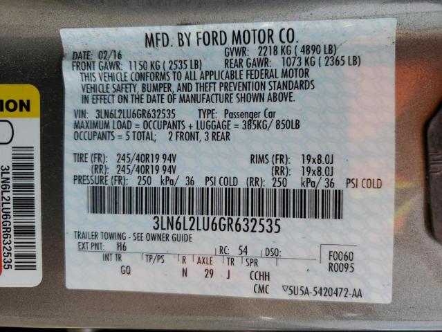 3LN6L2LU6GR632535 - 2016 LINCOLN MKZ HYBRID GRAY photo 12