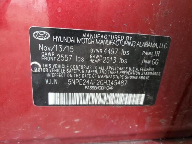 5NPE24AF2GH345487 - 2016 HYUNDAI SONATA SE BURGUNDY photo 12