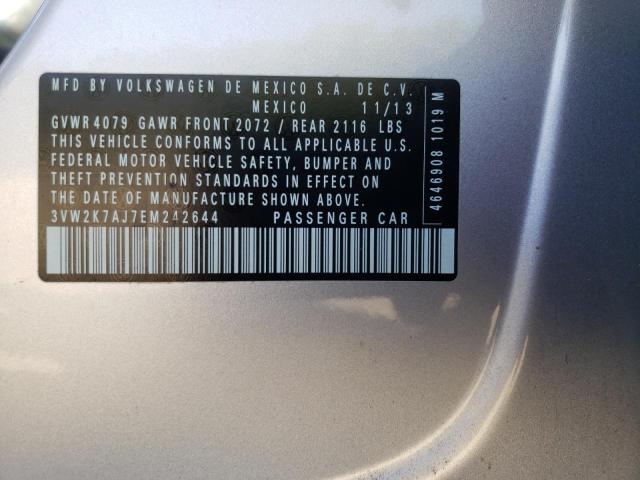 3VW2K7AJ7EM242644 - 2014 VOLKSWAGEN JETTA BASE 银色 照片 10
