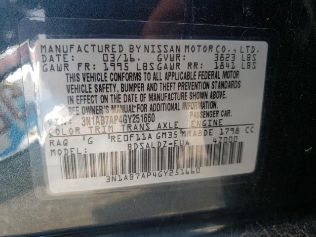 3N1AB7AP4GY251660 - 2016 NISSAN SENTRA S GRAY photo 10