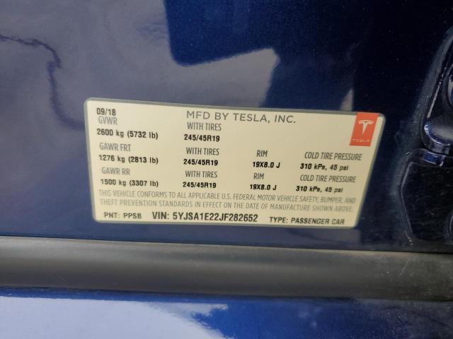 5YJSA1E22JF282652 - 2018 TESLA MODEL S BLUE photo 12