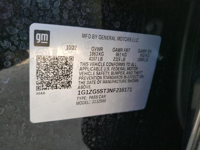 1G1ZG5ST3NF216171 - 2022 CHEVROLET MALIBU RS 黑色 照片 12