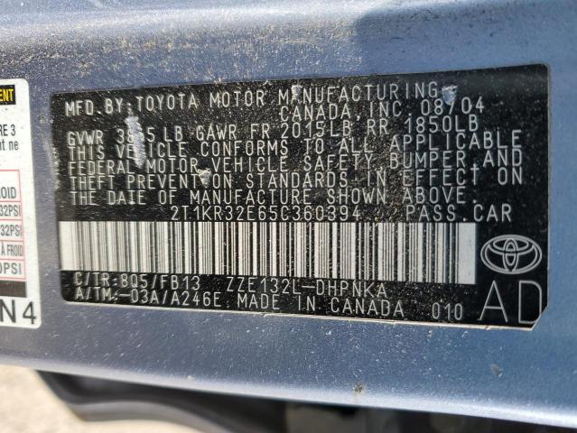 2T1KR32E65C360394 - 2005 TOYOTA COROLLA MA XR BLUE photo 12