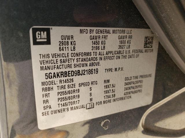 5GAKRBED9BJ218619 - 2011 BUICK ENCLAVE CXL GRAY photo 13