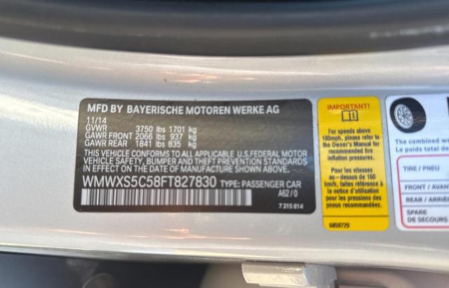 WMWXS5C58FT827830 - 2015 MINI COOPER SILVER photo 10