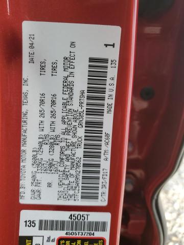 5TFCZ5AN9MX270562 - 2021 TOYOTA TACOMA DOUBLE CAB RED photo 12