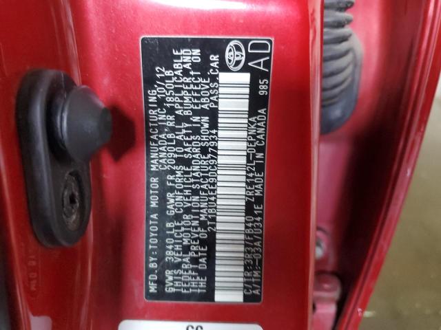 2T1BU4EE9DC977934 - 2013 TOYOTA COROLLA BASE RED photo 12
