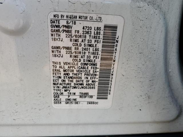 JN8AT2MV2JW353565 - 2018 NISSAN ROGUE S WHITE photo 13