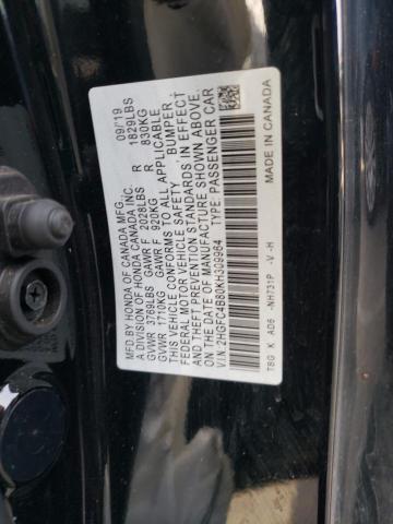 2HGFC4B80KH309964 - 2019 HONDA CIVIC SPORT 黑色 照片 12