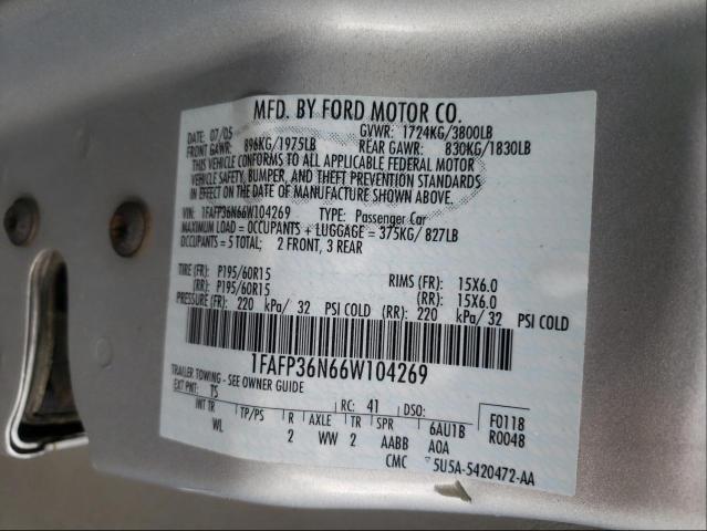 1FAFP36N66W104269 - 2006 FORD FOCUS ZXW SILVER photo 10