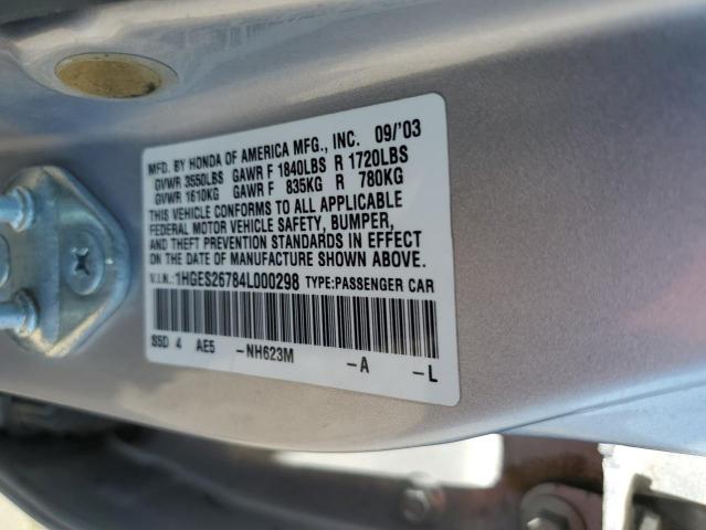 1HGES26784L000298 - 2004 HONDA CIVIC EX SILVER photo 12