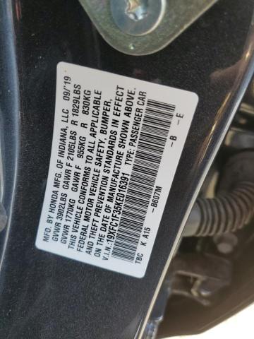 19XFC1F35KE016391 - 2019 HONDA CIVIC EX BLUE photo 12