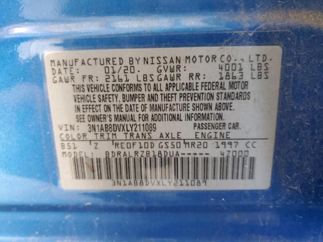 3N1AB8DVXLY211089 - 2020 NISSAN SENTRA SR BLUE photo 12