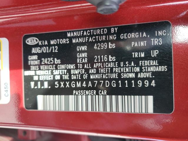 5XXGM4A77DG111994 - 2013 KIA OPTIMA LX RED photo 12