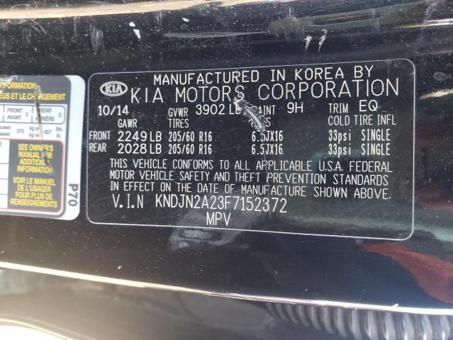 KNDJN2A23F7152372 - 2015 KIA SOUL BLACK photo 12