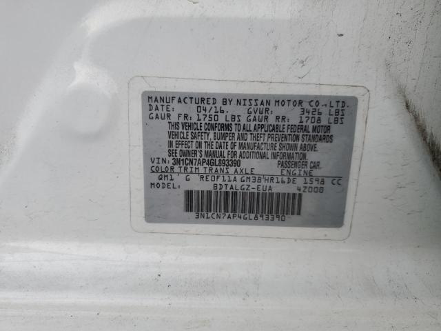 3N1CN7AP4GL893390 - 2016 NISSAN VERSA S WHITE photo 13