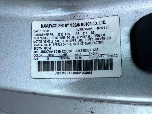 JNKCV64E08M123808 - 2008 INFINITI G37 BASE SILVER photo 10