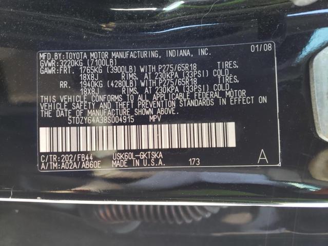 5TDZY64A38S004915 - 2008 TOYOTA SEQUOIA sr BLACK photo 13