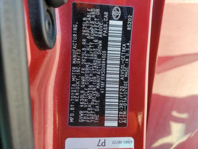 4T1BF1FK5DU684009 - 2013 TOYOTA CAMRY L RED photo 12